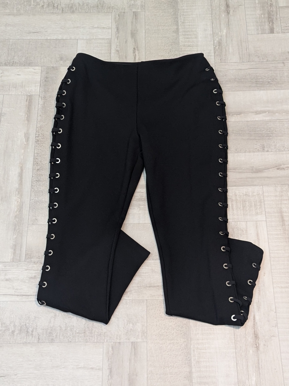 Lysse Womens M Black Lace Up Grommet Ponte Pull On Pant Leggings Punk Grunge
